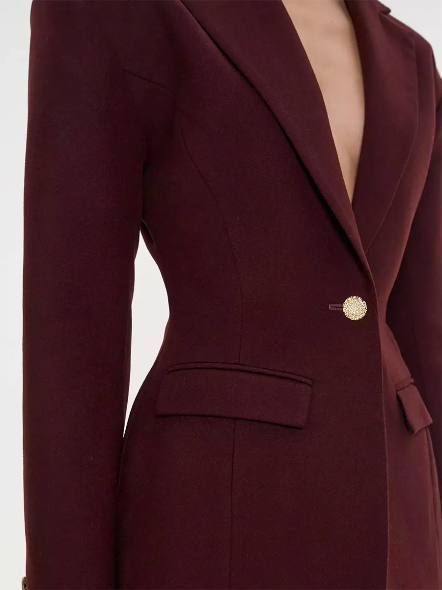 Elegant Solid Color Long Sleeve Polyester Blazer with V Neck and Single Breasted Closure