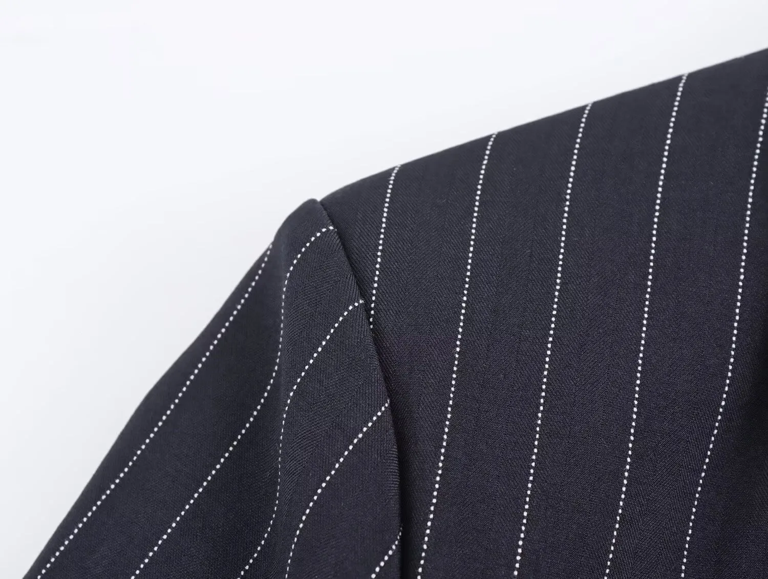 Stripe Boyfriend Long Sleeve Polyester Blazer with Double Breasted Closure and Pocket Detail