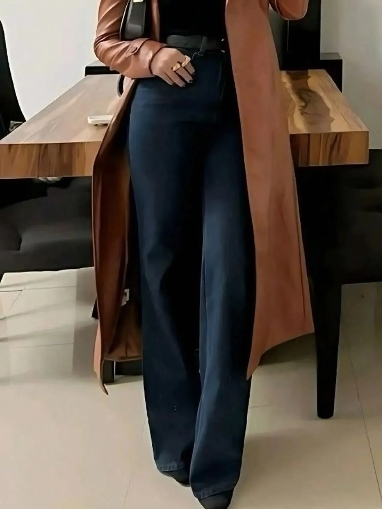 Solid Color Full Length Jeans for Office in Denim Cotton Fabric with Washed Craft and Micro-Elastic Stretch