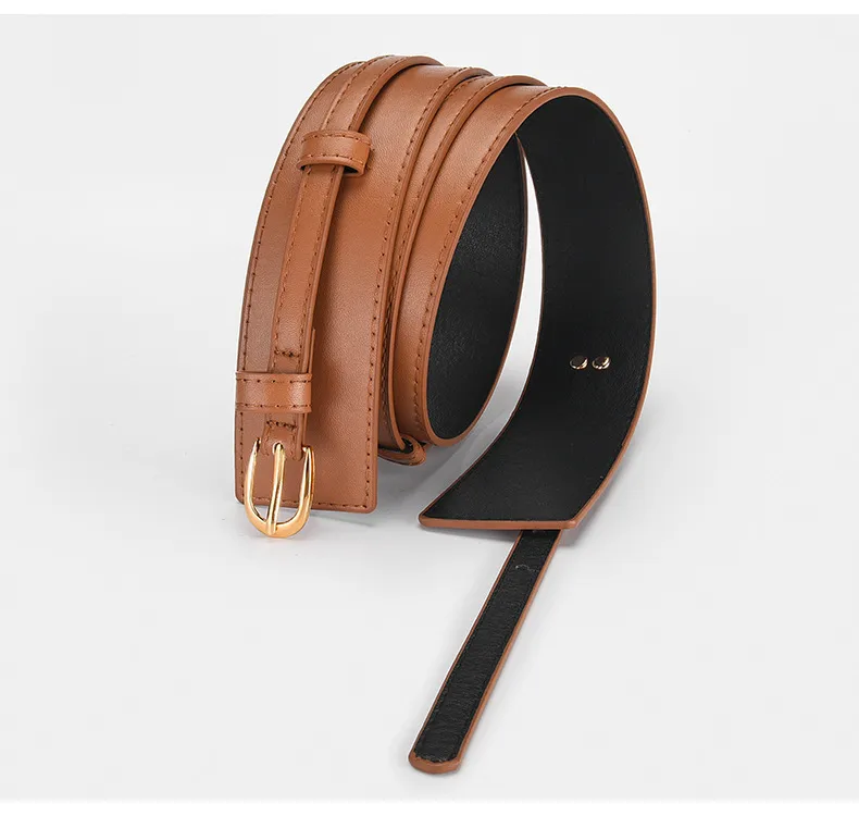 Women's Business PU Leather Belt with Alloy Buckle in Black Brown Coffee