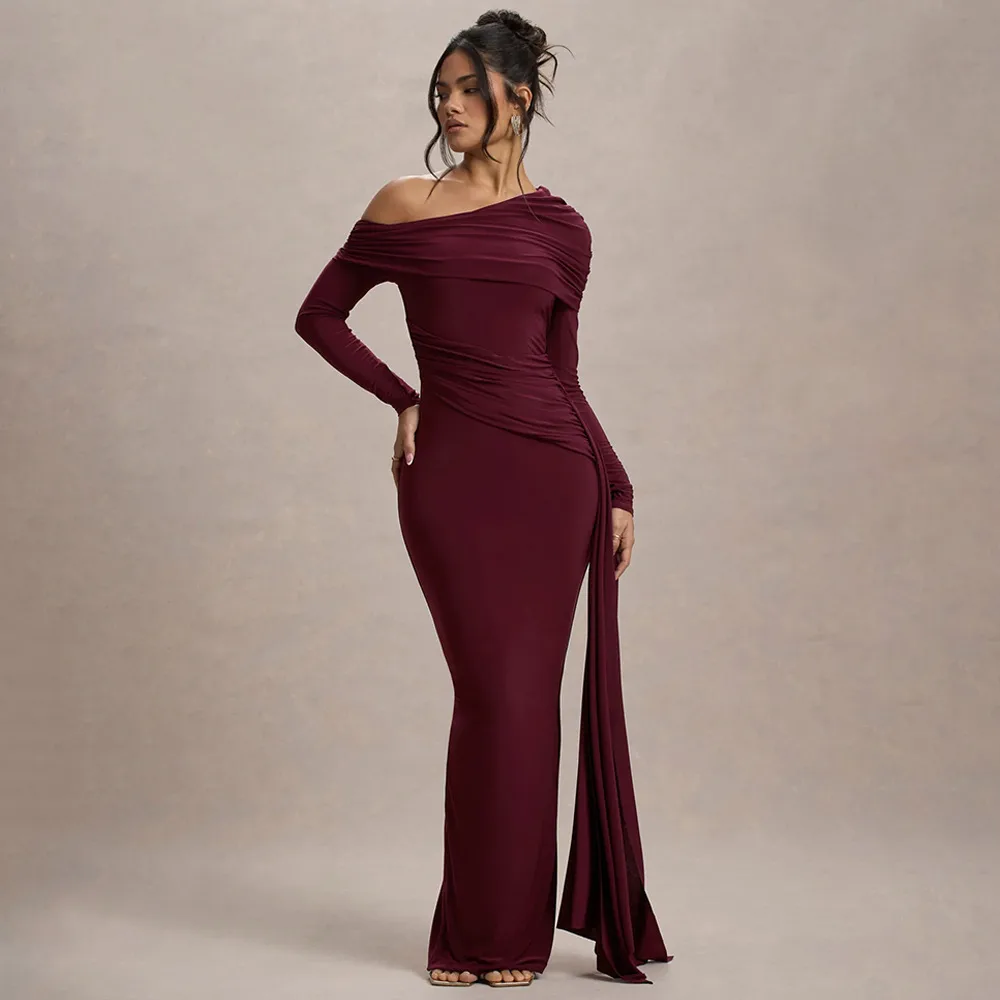 Elegant Solid Color Sheath Dress with Long Sleeves for Banquet