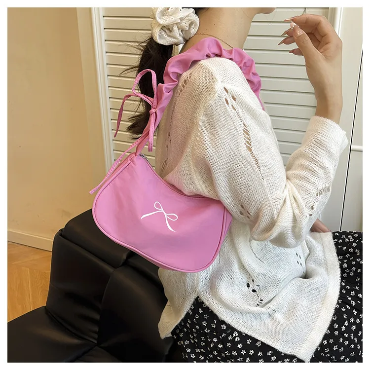 Square PU Underarm Bag for Women with Bowknot and Single Shoulder Strap