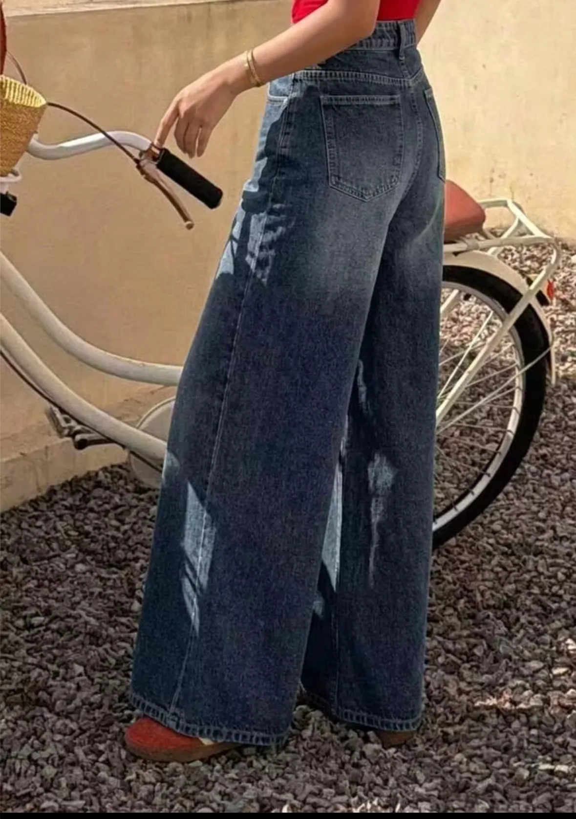 Streetwear Wide Leg Full Length Pants for Women in Denim Cotton, Inelastic, Perfect for Autumn Street Style