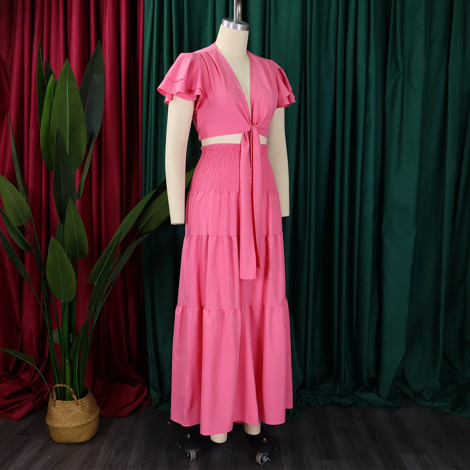 Women's Full Length Jumpsuit in Polyester Fabric Featuring Elegant Folds, Short Sleeve Design for Summer Wear