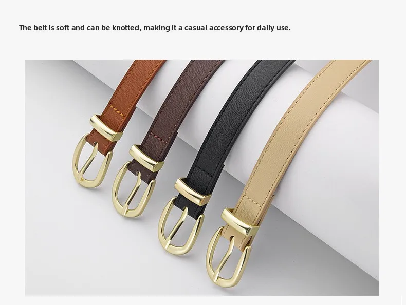 Women's Simple Modern PU Leather Belt with Alloy Buckle in Black Beige Pink Gold Coffee