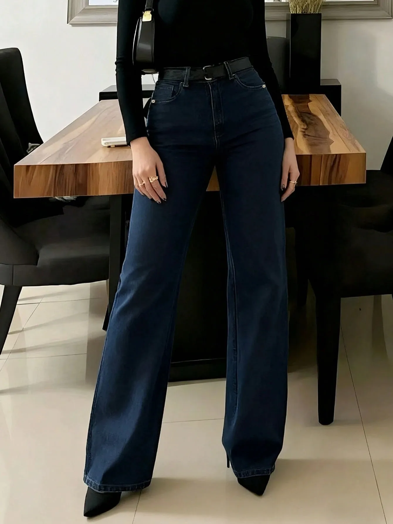 Solid Color Full Length Jeans for Office in Denim Cotton Fabric with Washed Craft and Micro-Elastic Stretch