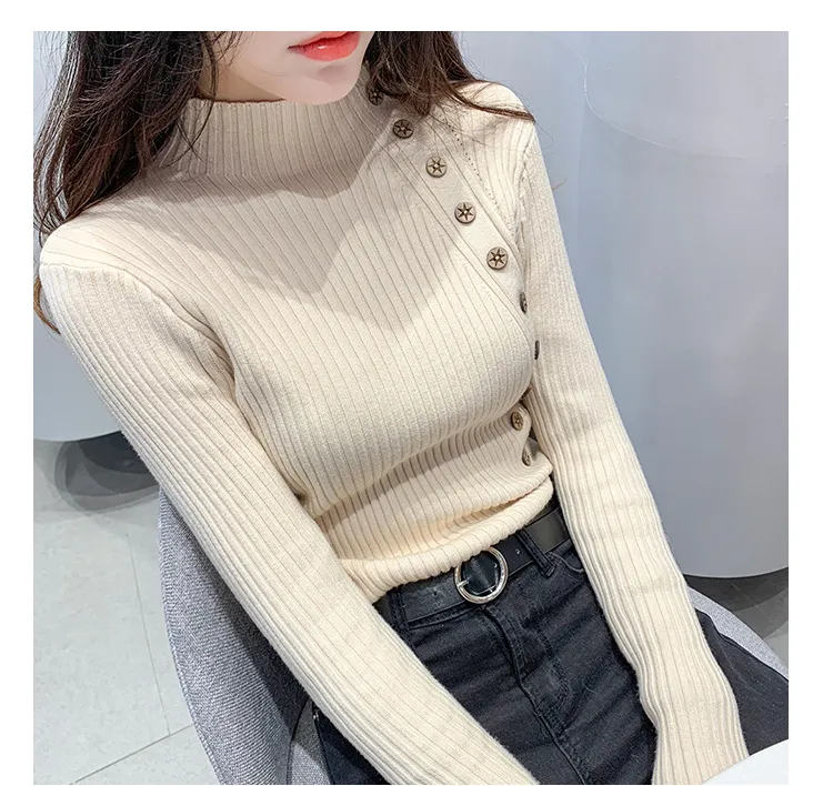 Solid Color Long Sleeve Viscose Pullover Sweater for Women