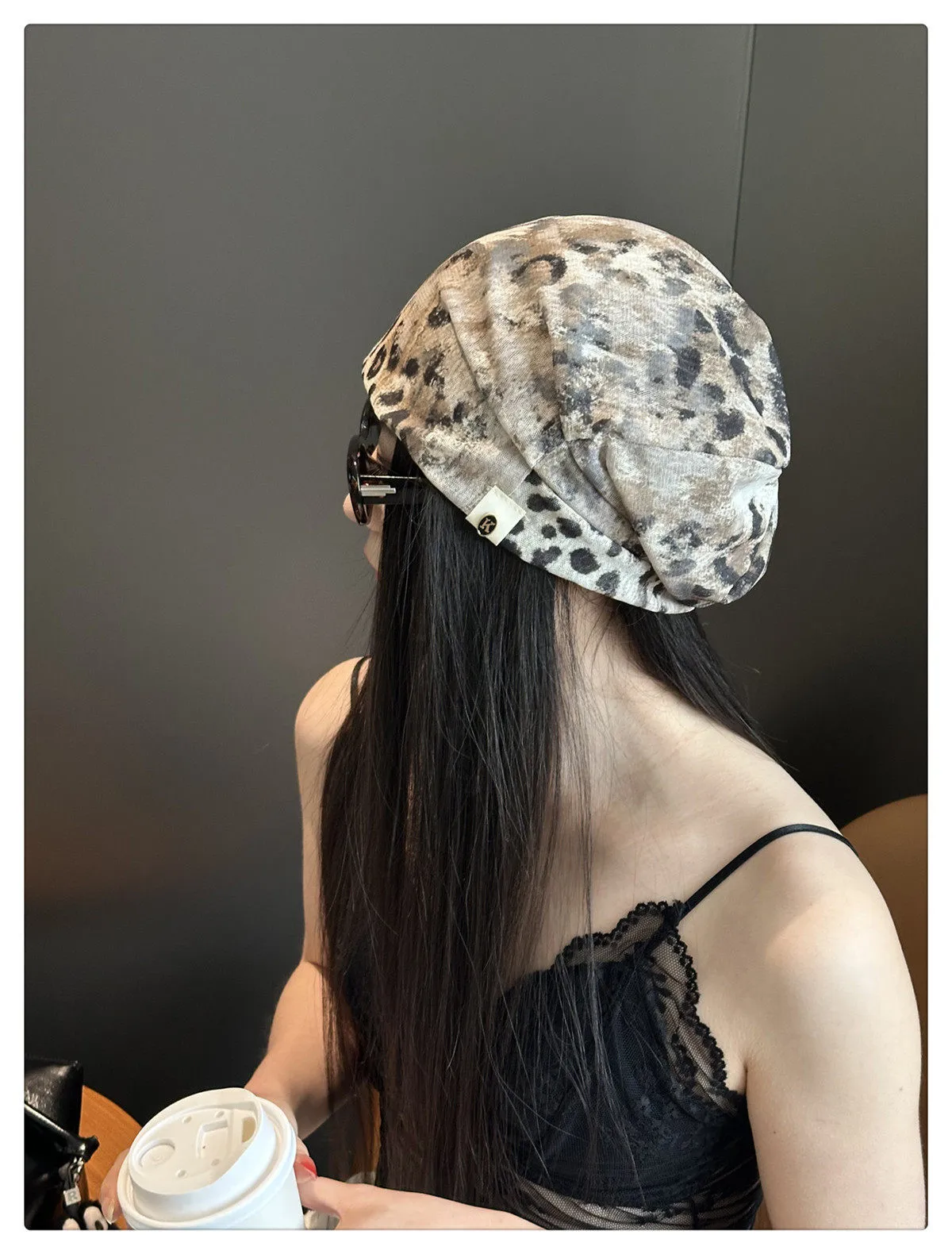 Retro Plaid Breathable Brimless Beanie Hat for Women in Polyester Fabric