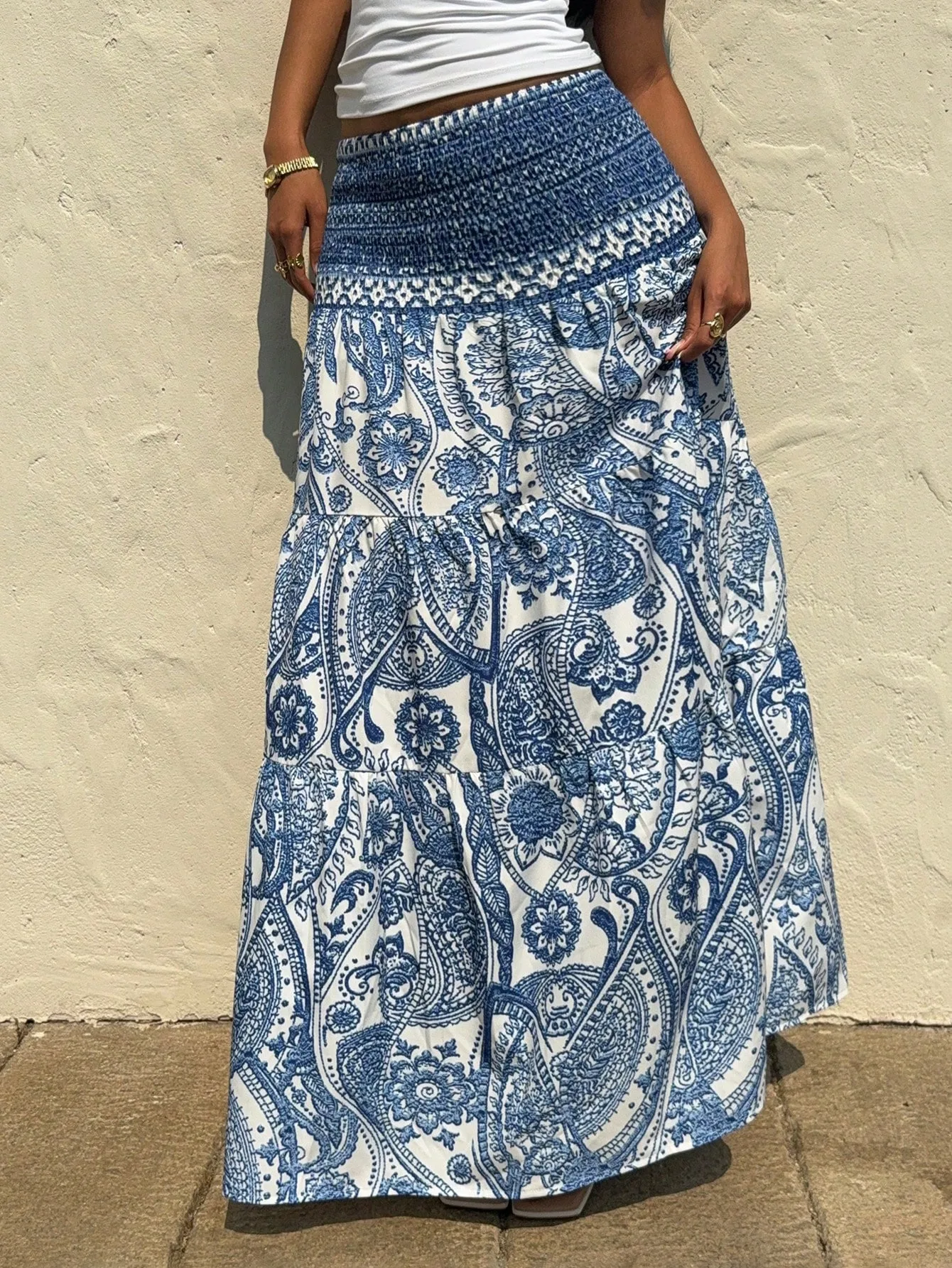 Vintage Style Summer Skirt with Printing on Polyester Fabric, Perfect for Casual Wear