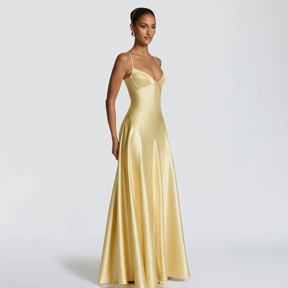 Solid Color Sexy Sleeveless Strap Party Dress in Satin for Banquet