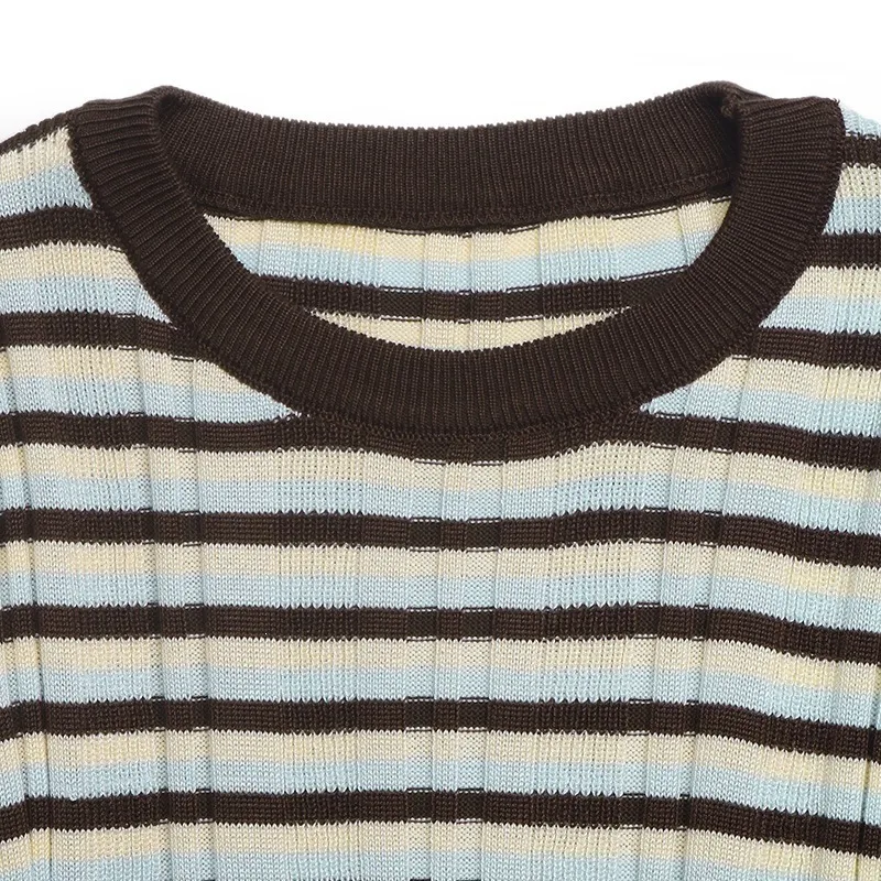 Casual Stripe Sweater with Long Sleeves, Knitted Cotton Pullover