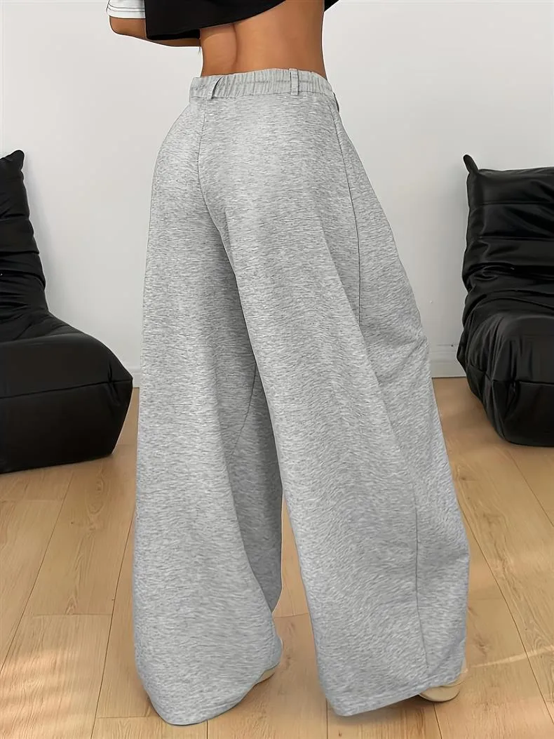 Solid Color Casual Full Length Pants for Casual Wear, Made of Polyester with Patchwork Detailing