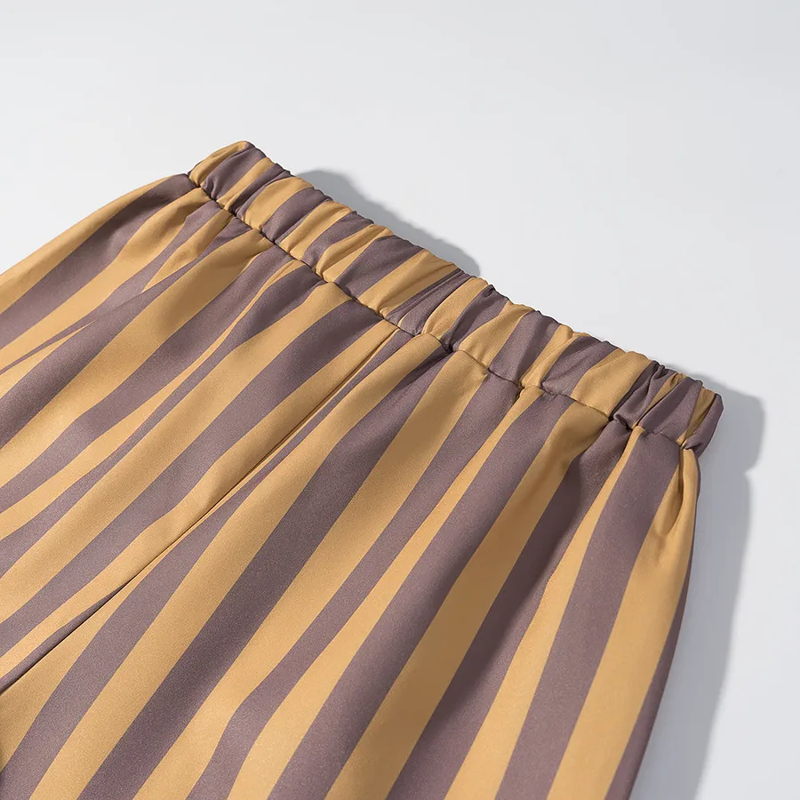 Stripe Casual Pant Co-ord Set in Polyester Featuring Knee Length Pants, Streetwear Style for Summer, 2 Pieces Set