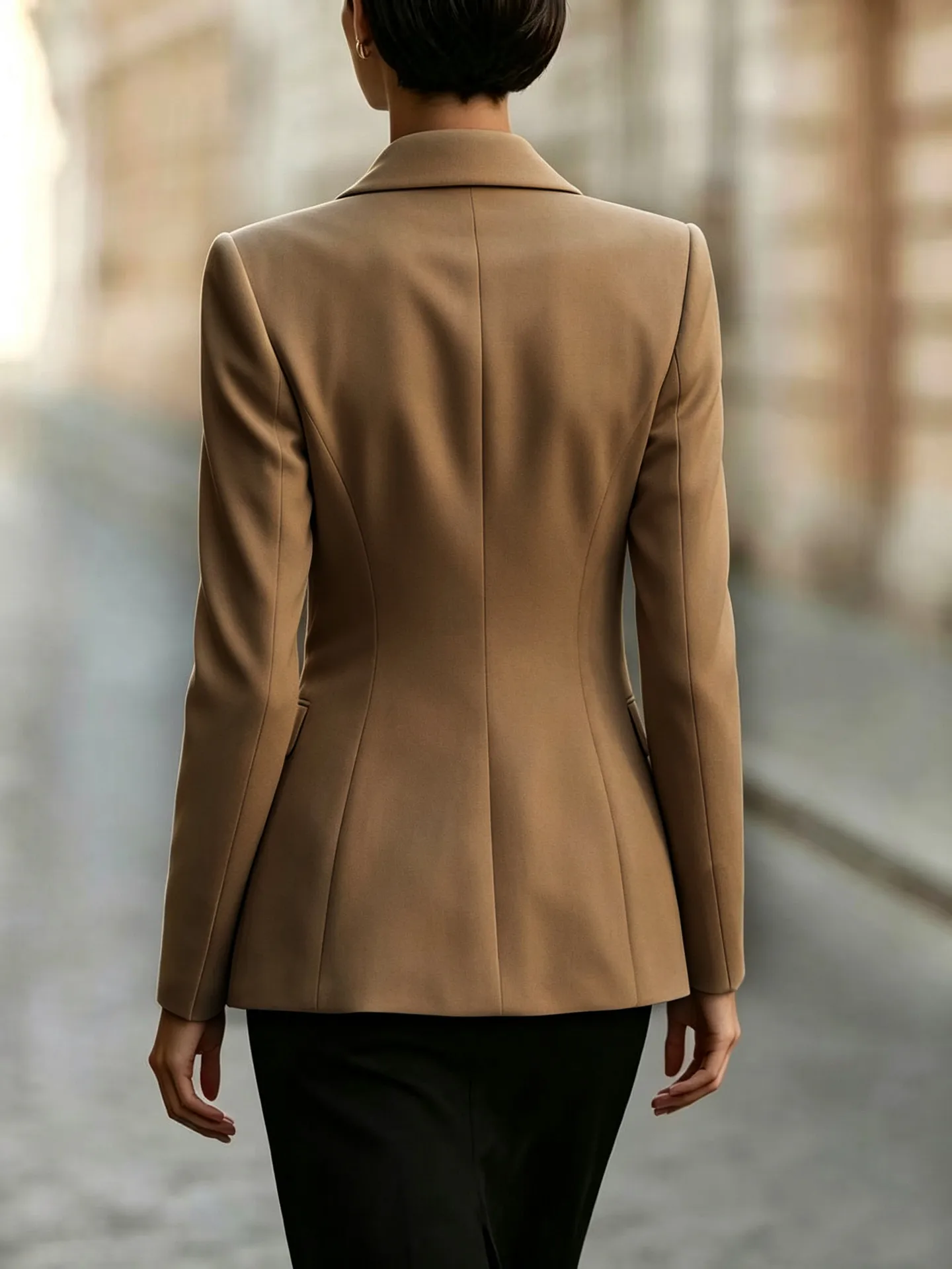 Solid Color Business Long Sleeve Polyester Blazer Featuring Tie Detail