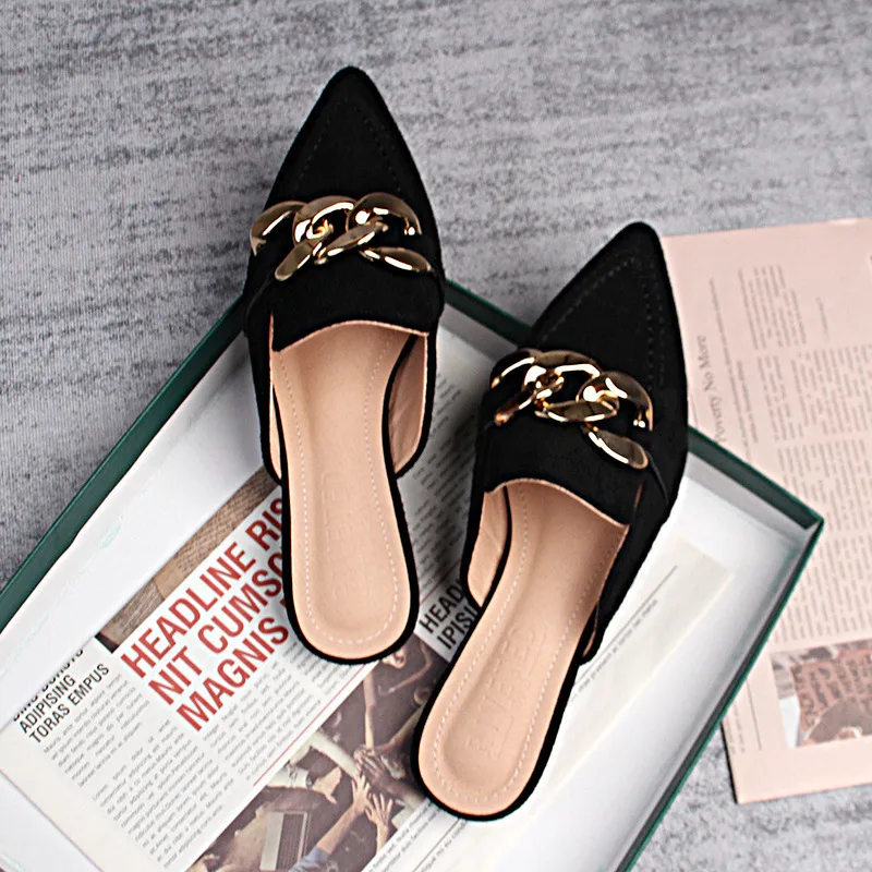Solid Color Women’s Mules with Suede Upper, Rubber Sole, and Flat Heel, Featuring PU Leather Lining