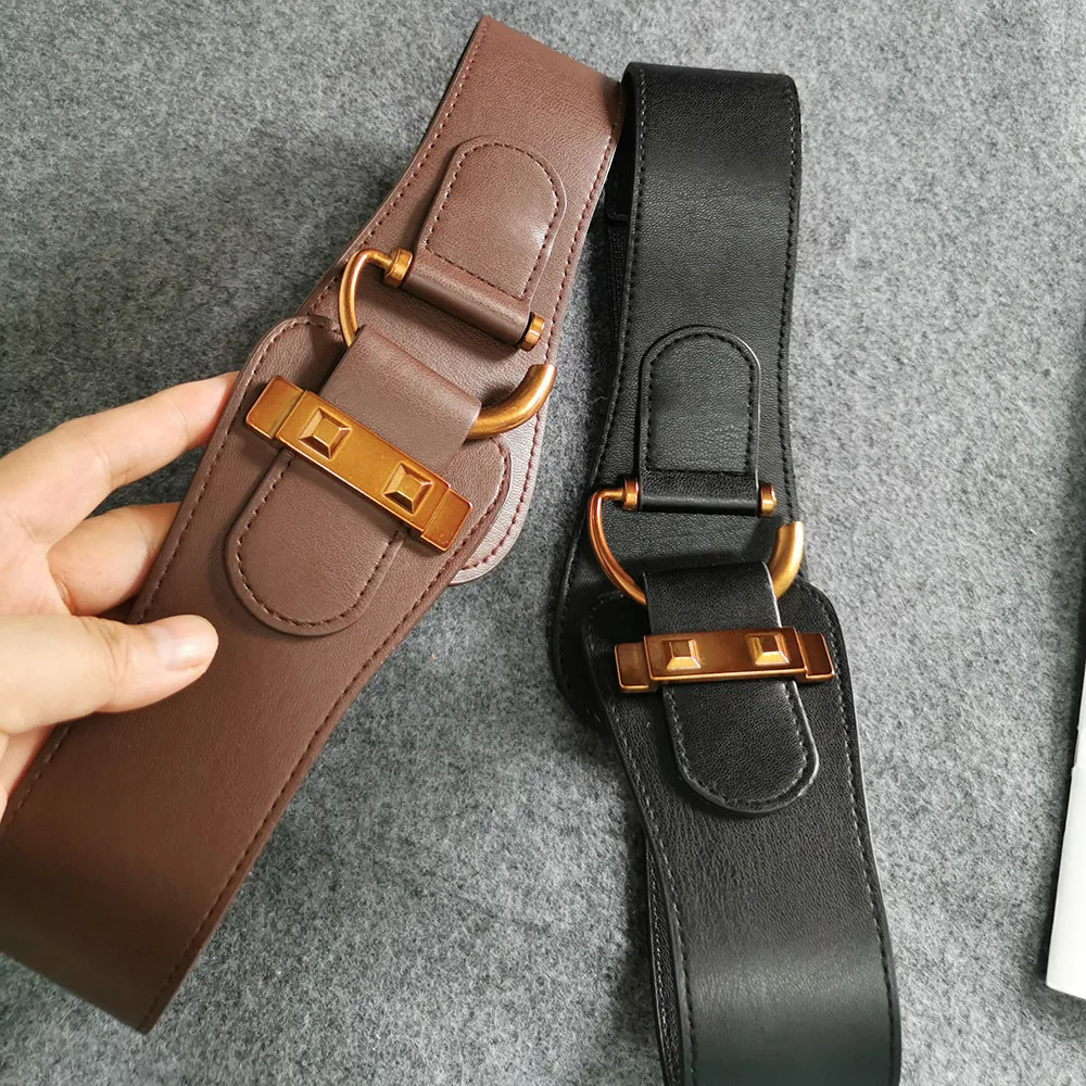 Wide Elastic Waist Belt with D-Ring Buckle for Women