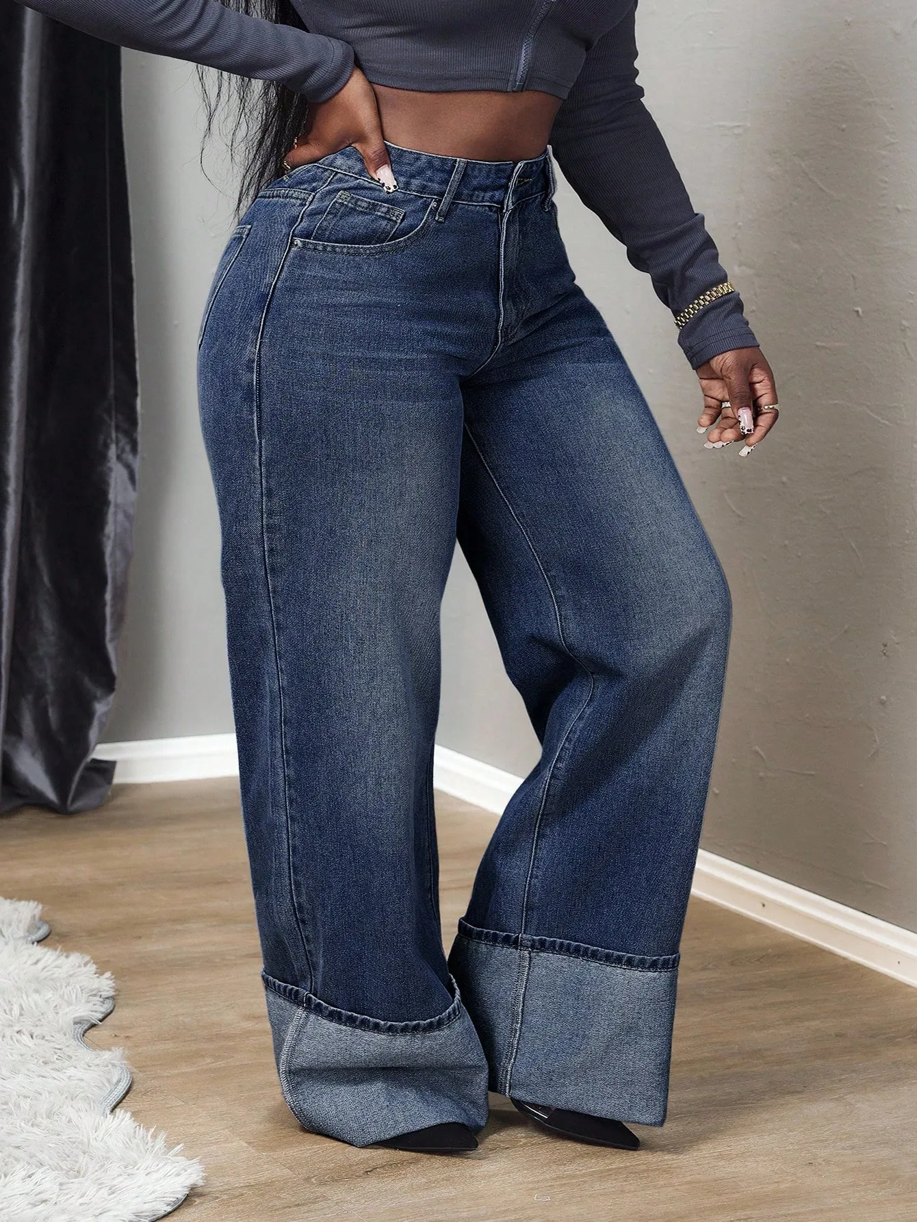 Slim Fit Full Length Women's Jeans in Denim Cotton Fabric with Washed Craftsmanship, Inelastic for Autumn