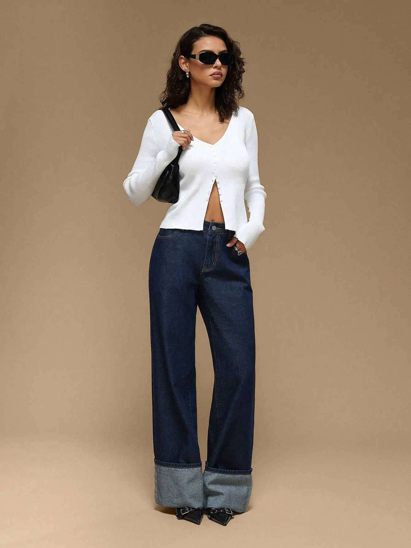 Solid Color Full Length Jeans for Women in Denim Cotton with Regular Fit, Inelastic Design, Suitable for Autumn