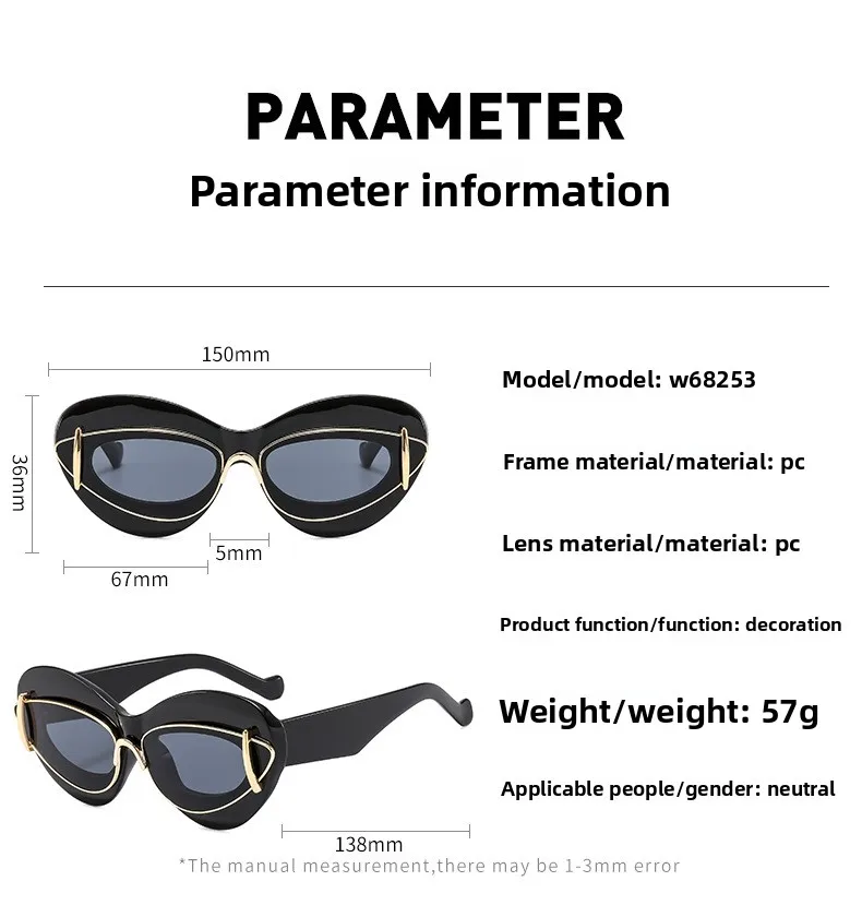 Women’s Cat Eye Full Frame Sunglasses with PC Lens Material in Dyed Black, Perfect for Summer
