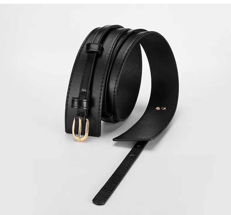 Women's Business PU Leather Belt with Alloy Buckle in Black Brown Coffee