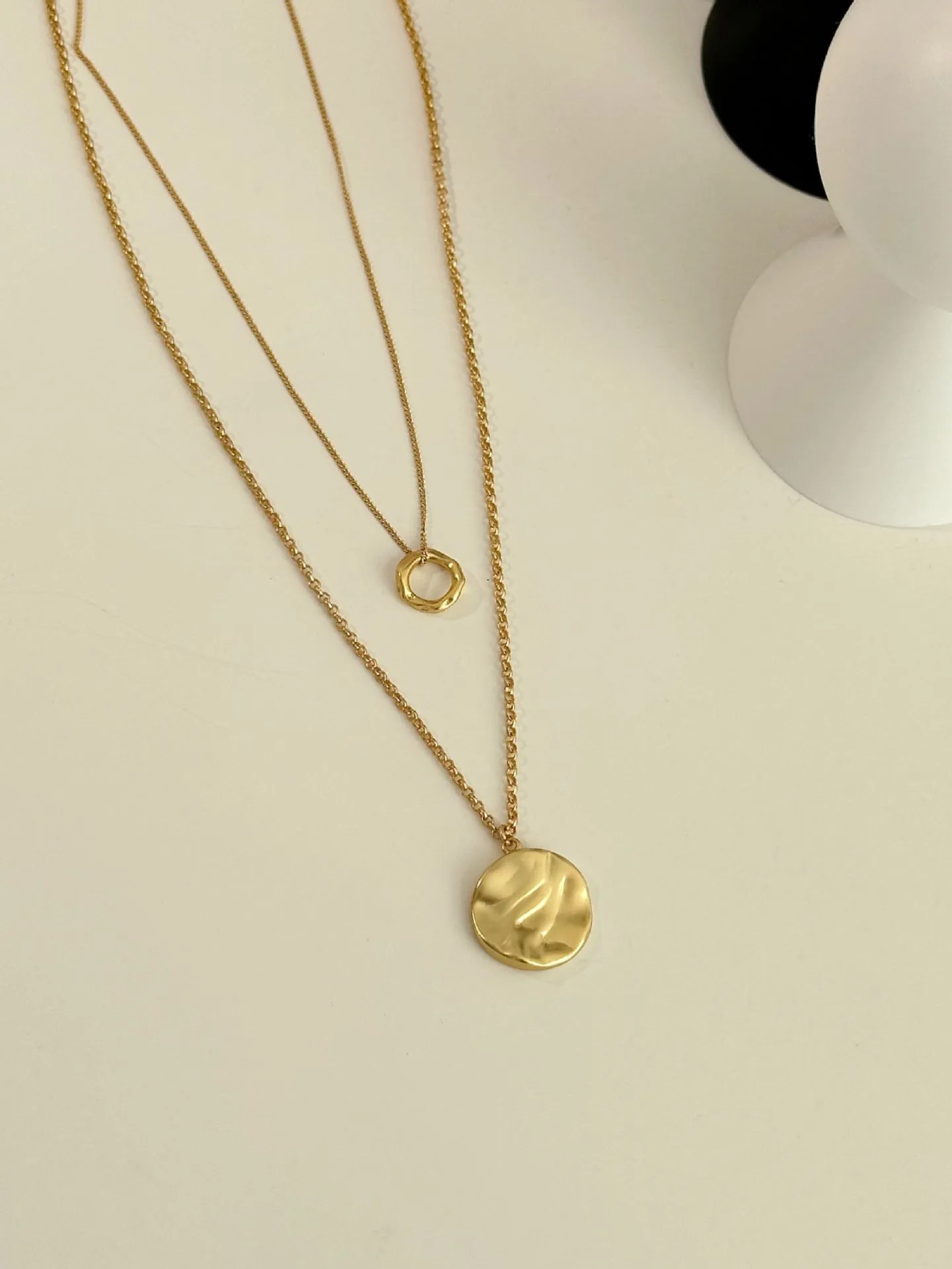 Gold Geometric Circle Necklace for Women Simple Style Copper Pendant Sweater Chain