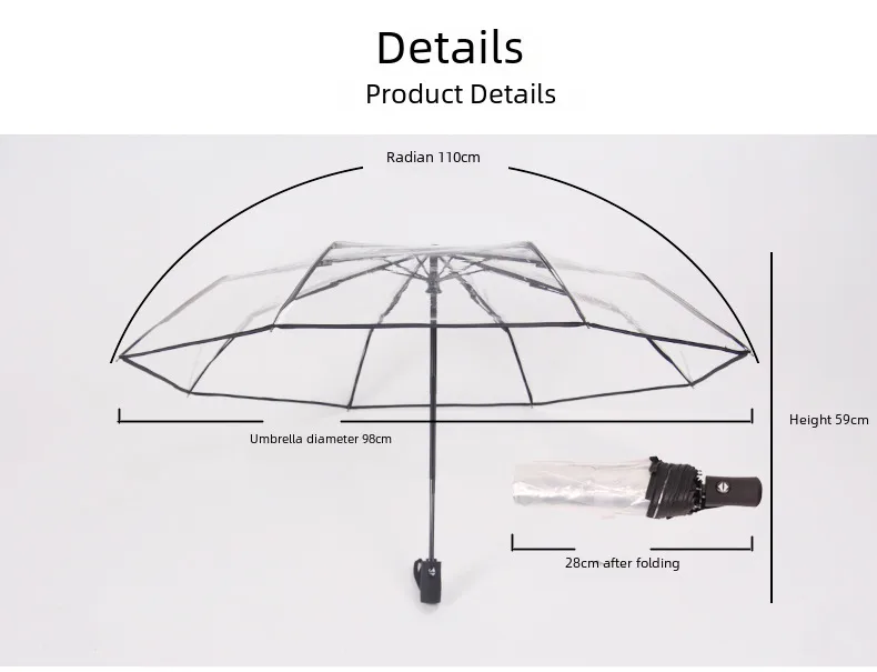 Umbrella transparent umbrella folding umbrella full-automatic transparent three-fold umbrella can print advertising logo advertising umbrella manufacturers supply