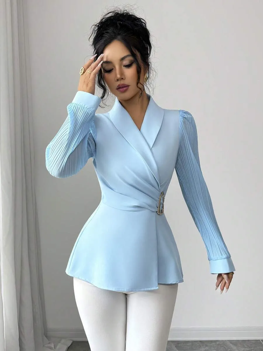 Elegant Solid Color Polyester Blazer with Long Sleeves, Metal Craft, and Single Breasted Design