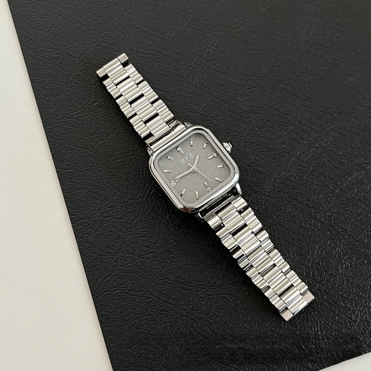Women's Square Quartz Watch with Steel Belt Strap and Single Folding Buckle Featuring Ordinary Glass Mirror