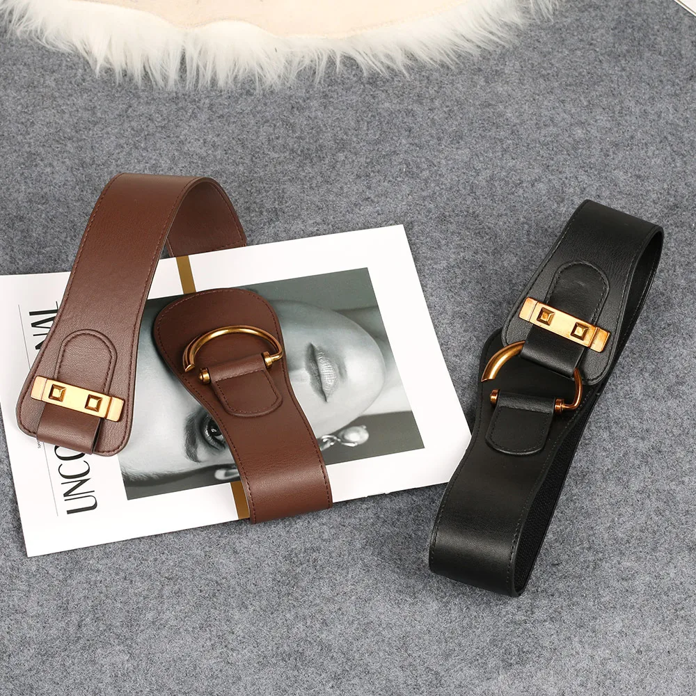 Wide Elastic Waist Belt with D-Ring Buckle for Women