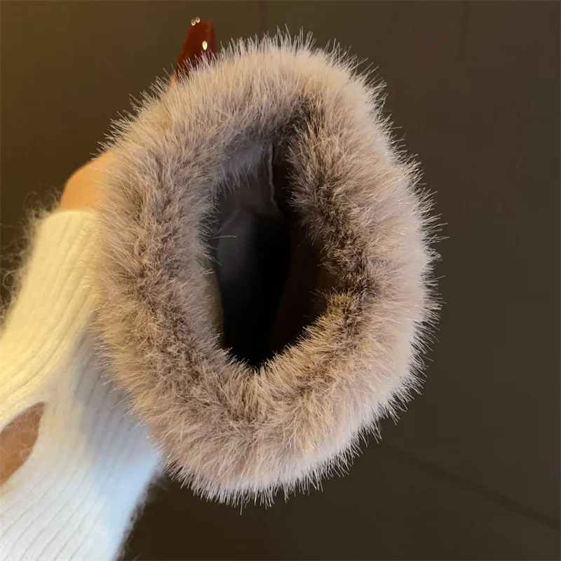 Luxury Suede Winter Gloves with Fox Fur and Fleece Lining for Unisex Cold Weather Cycling