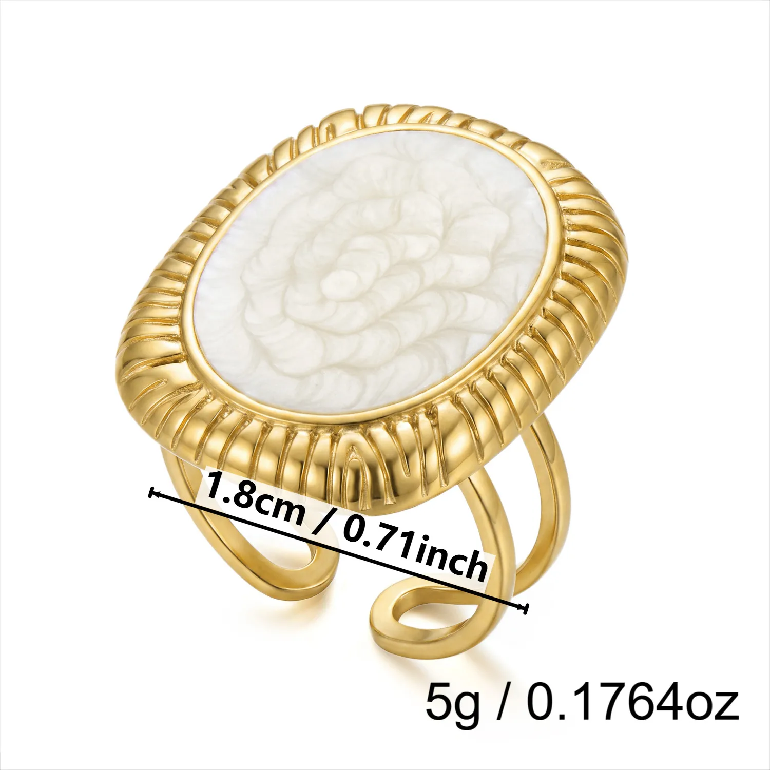 Asymmetrical Sunflower Open Ring in 304 Stainless Steel with 18K Real Gold Plated PVD Coating and Turquoise Inlay