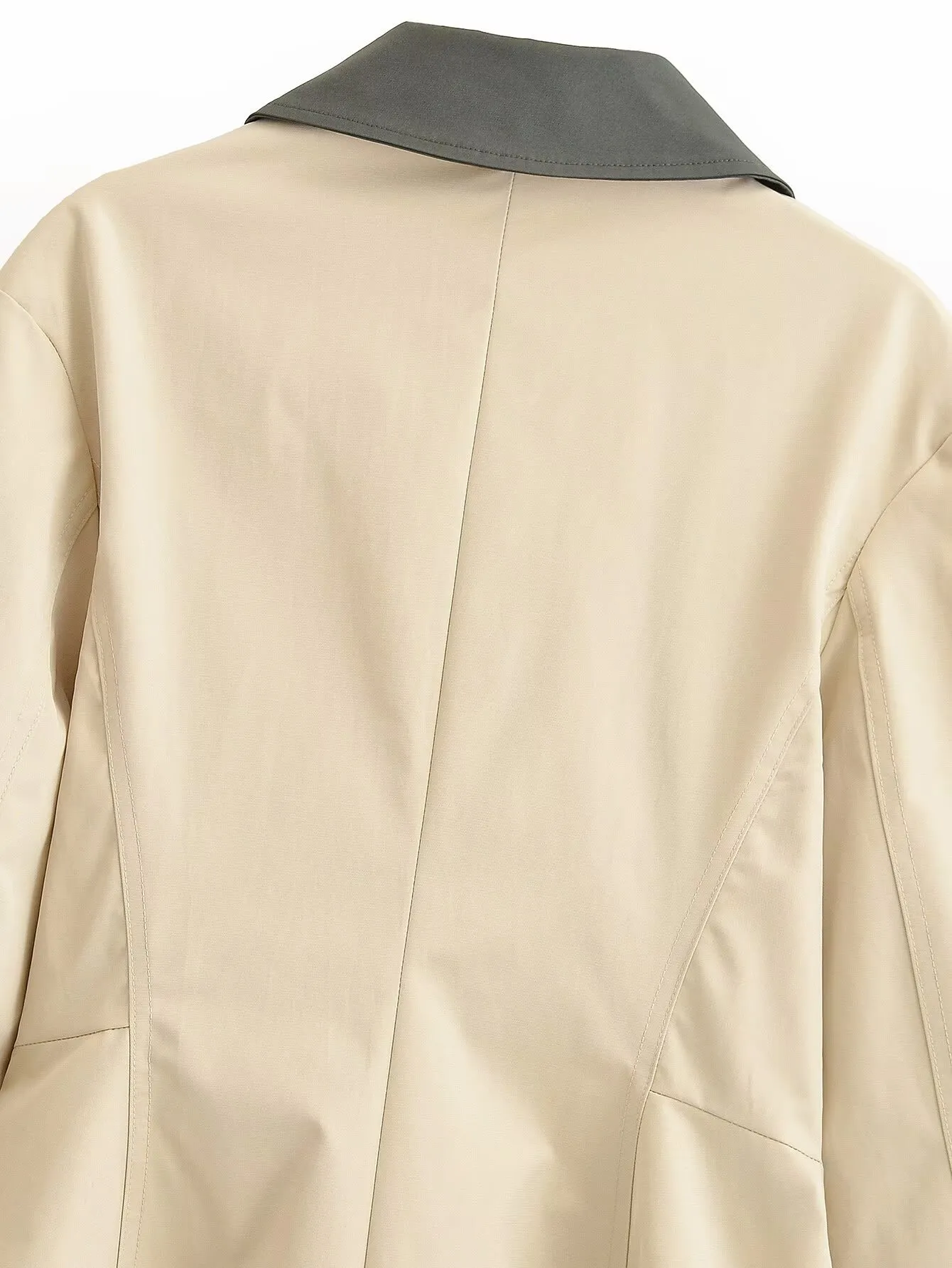 Casual Solid Color Single Breasted Coat Jacket for Women in Polyester Fabric with Contrast Binding Detail
