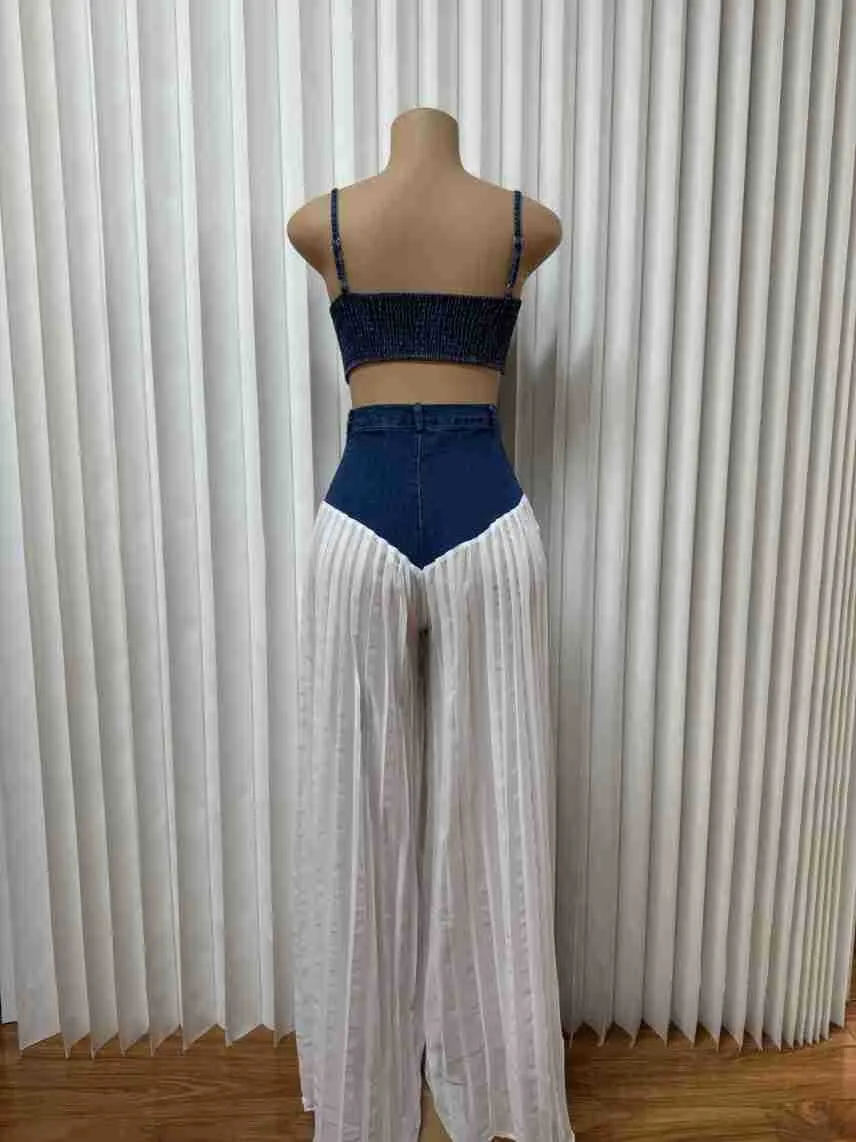 Women's Sleeveless Pleated Contrast Collar Leisure Suit