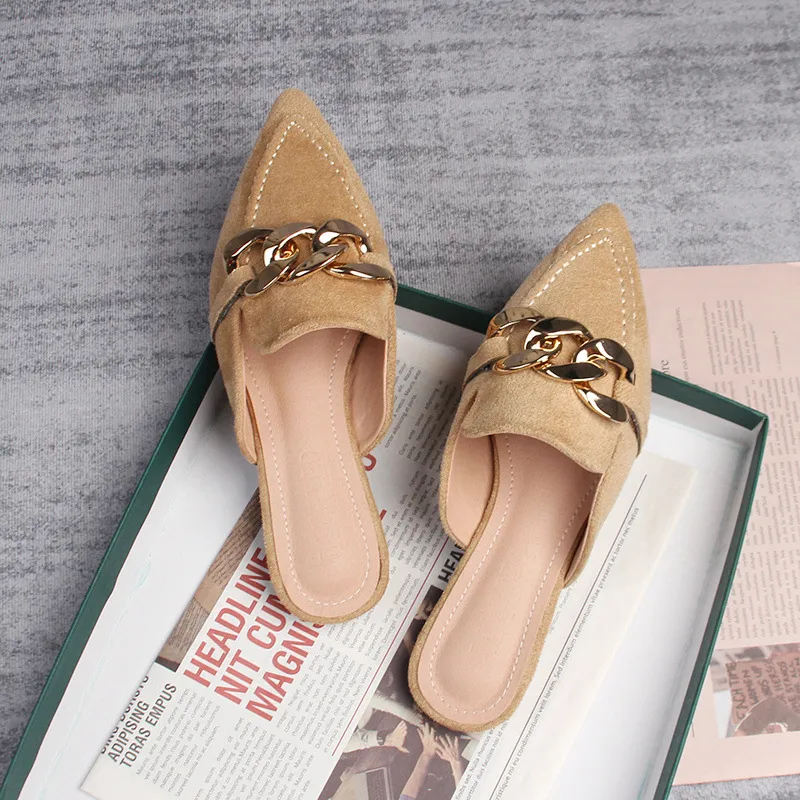 Solid Color Women’s Mules with Suede Upper, Rubber Sole, and Flat Heel, Featuring PU Leather Lining