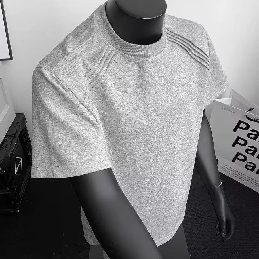 Solid Color Men's Short Sleeve T-Shirt in Polyester Fabric with Round Neck and Pullover Design
