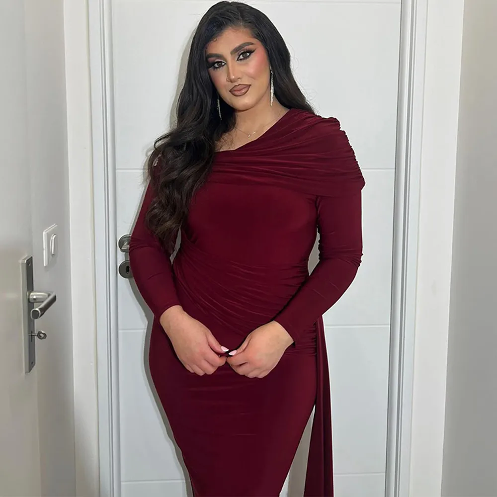 Elegant Solid Color Sheath Dress with Long Sleeves for Banquet