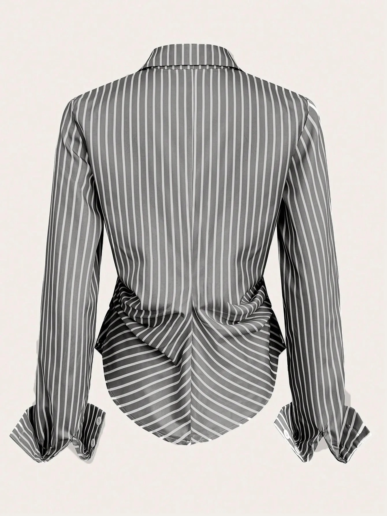 Stripe Long Sleeve Polyester Shirt for Women with Lapel Collar and Single Breasted Closure
