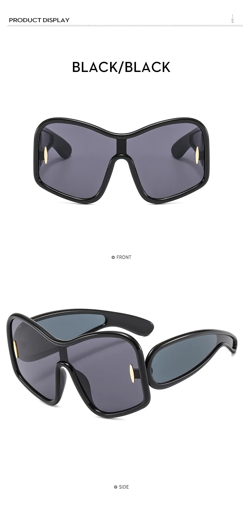 Unisex Full Frame Special-Shaped Mirror Sunglasses with PC Lens Material in Dyed Black for Summer