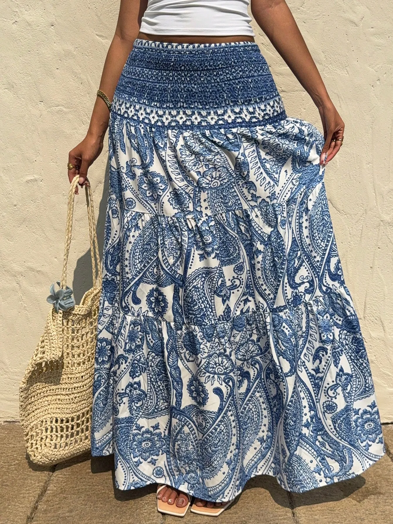 Vintage Style Summer Skirt with Printing on Polyester Fabric, Perfect for Casual Wear