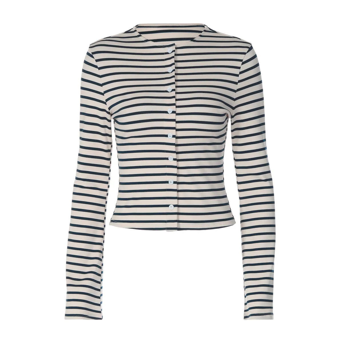 Long Sleeve Streetwear T-shirt for Women in Autumn featuring Elastane Fabric with Stripe Design