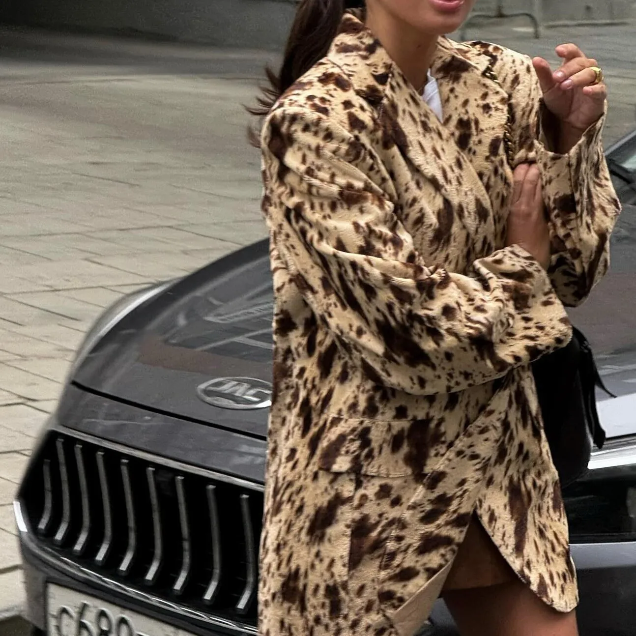 Leopard Print Loose Fit Women's Blazer Long Sleeve Polyester Casual Business Outerwear