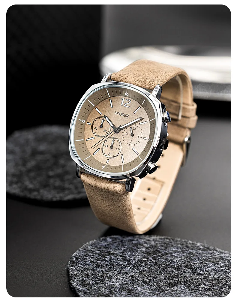 Men's Quartz Watch with Genuine Leather Strap and Pin Buckle, Featuring Tempered Glass Mirror, Ideal for Watch Jewelry Sets