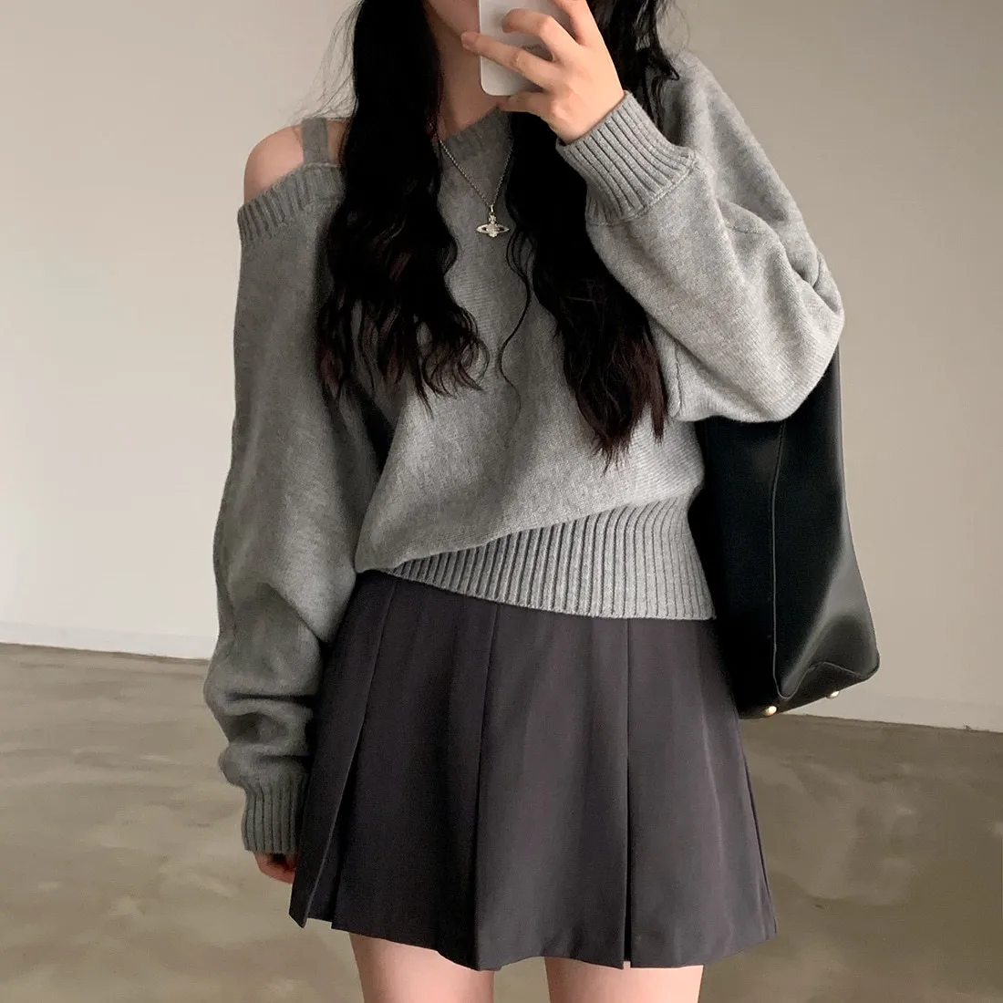 Vintage Style Solid Color Long Sleeve Pullover Knitted Polyester Women's Sweater