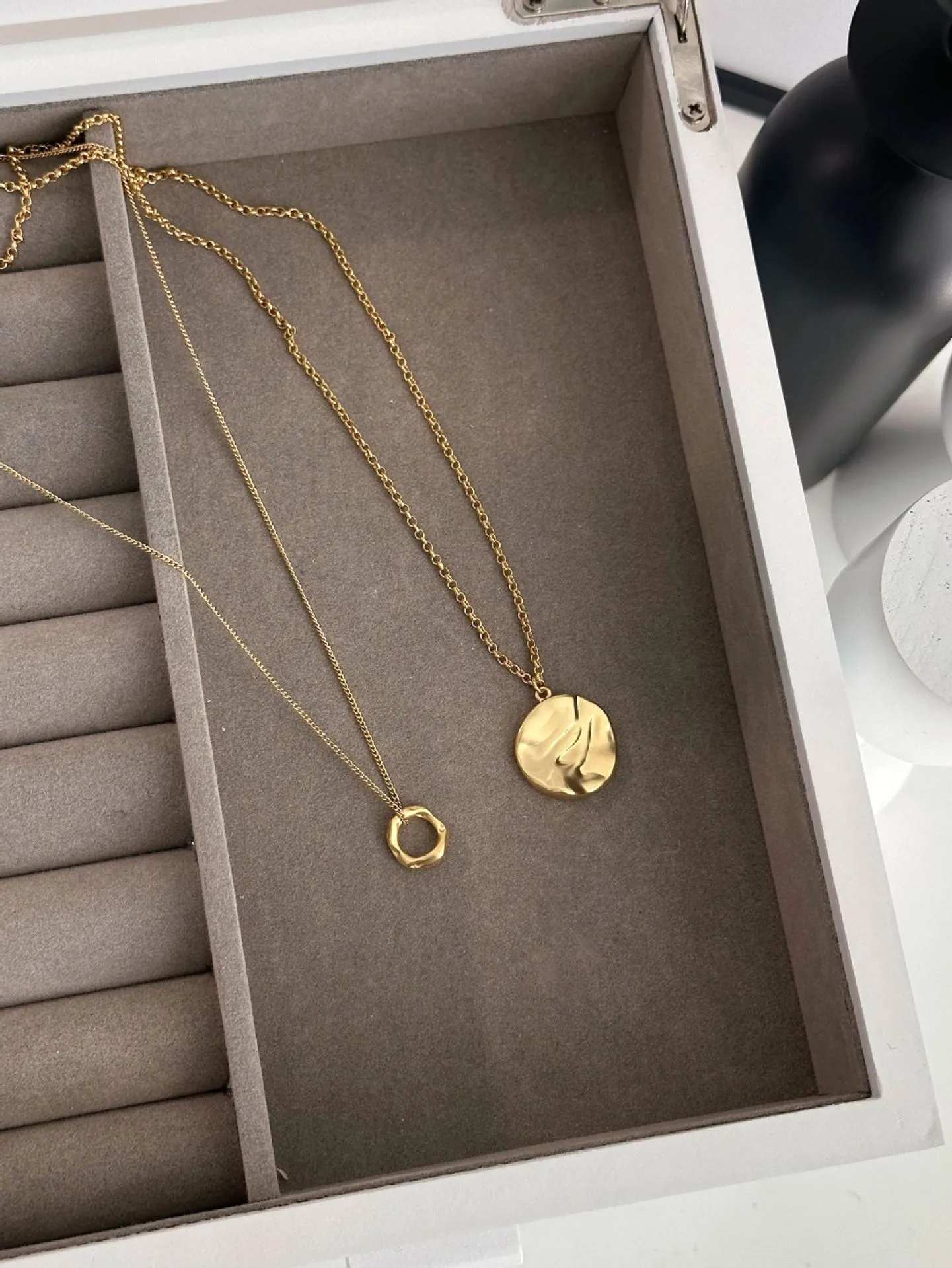 Gold Geometric Circle Necklace for Women Simple Style Copper Pendant Sweater Chain