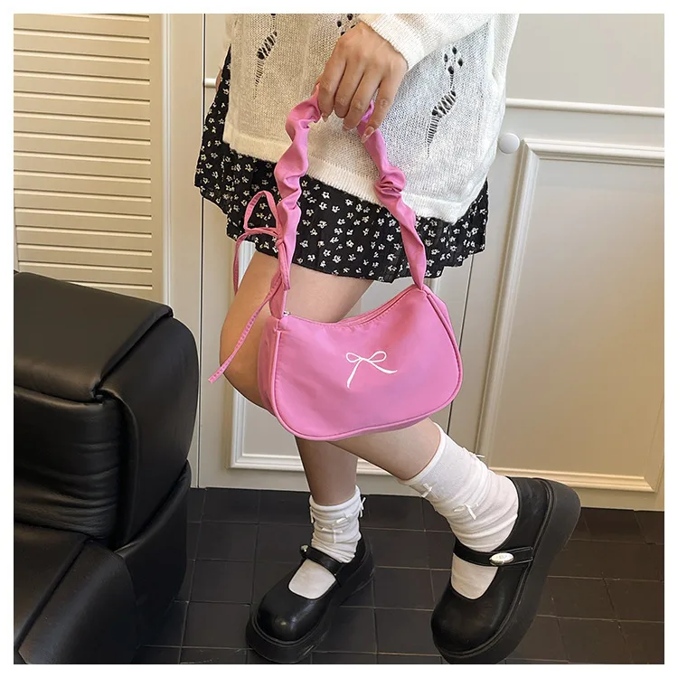 Square PU Underarm Bag for Women with Bowknot and Single Shoulder Strap