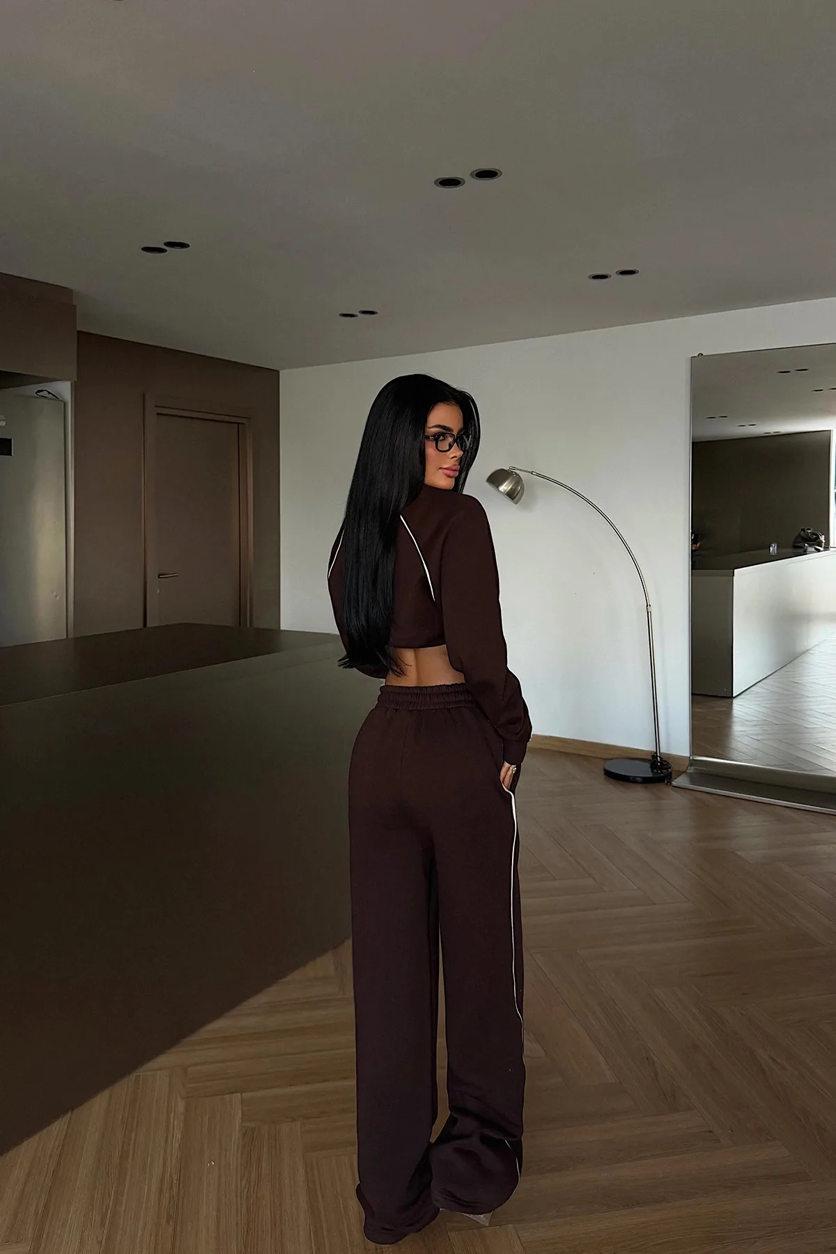 Casual Sweatshirt & Hoodie Co-ord Set with Patchwork, Polyester Sweatpants Featuring Lines Pattern in 2 Pieces Set with Round Neck