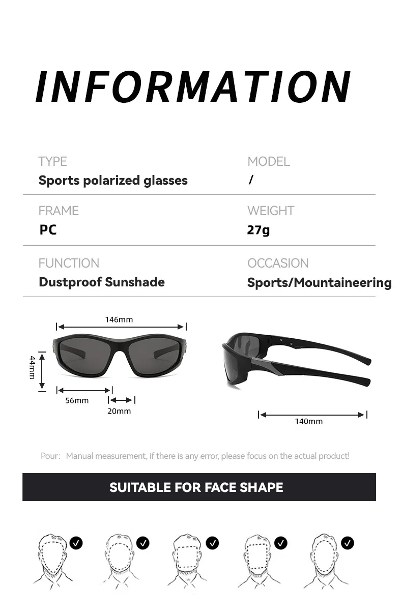Men's Sport Full Frame Sunglasses with Tac Lens Material in Dyed Black
