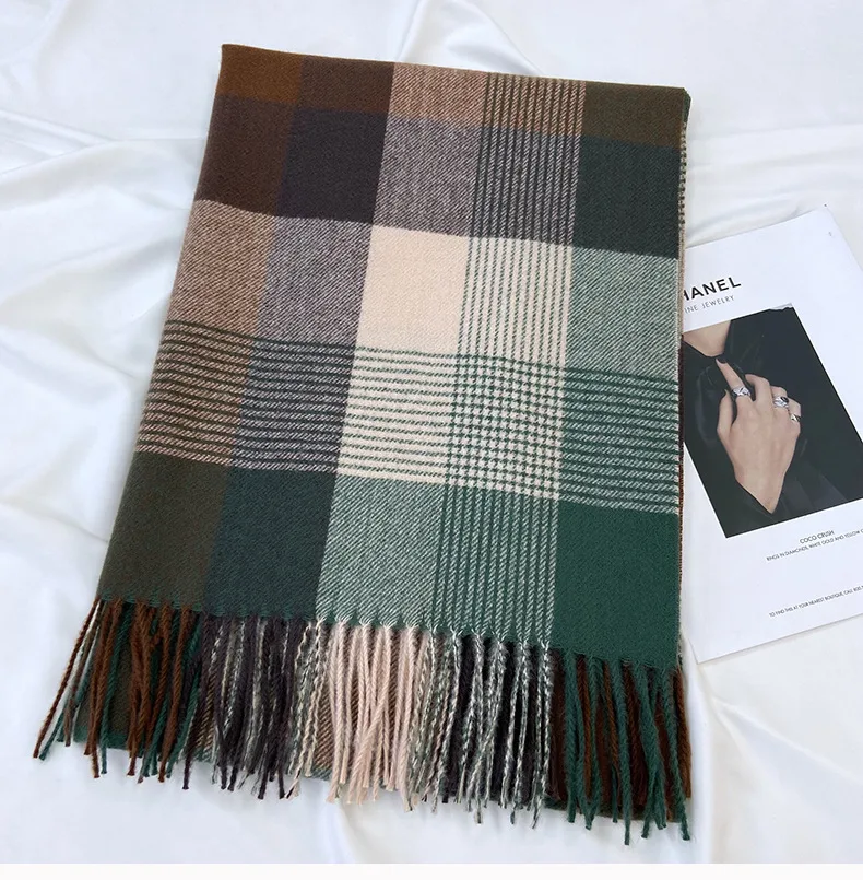 Women's Casual Simple Style Streetwear Lattice Imitation cashmere Tassel Scarf