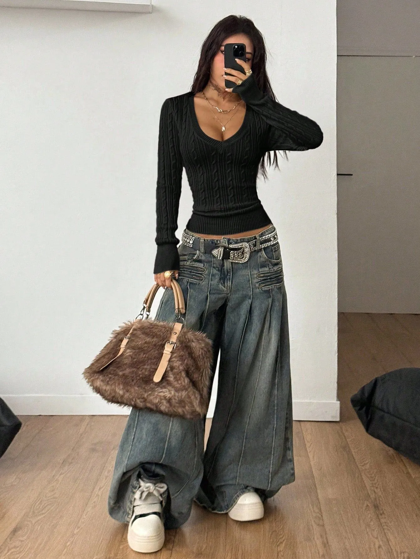 Solid Color Streetwear Sweater with Long Sleeves, Knitted Craft, Pullover Style in Polyester Fabric