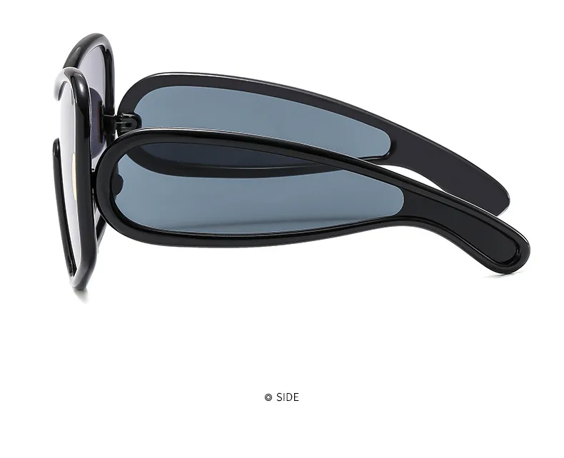Unisex Full Frame Special-Shaped Mirror Sunglasses with PC Lens Material in Dyed Black for Summer